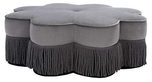 Dark Grey Velvet Flower Ottoman A2557