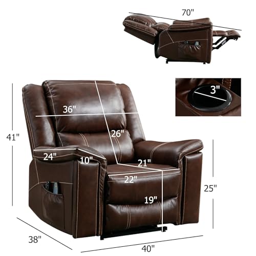 Dark Brown Genuine Leather Power Lift Recliner Chair S315