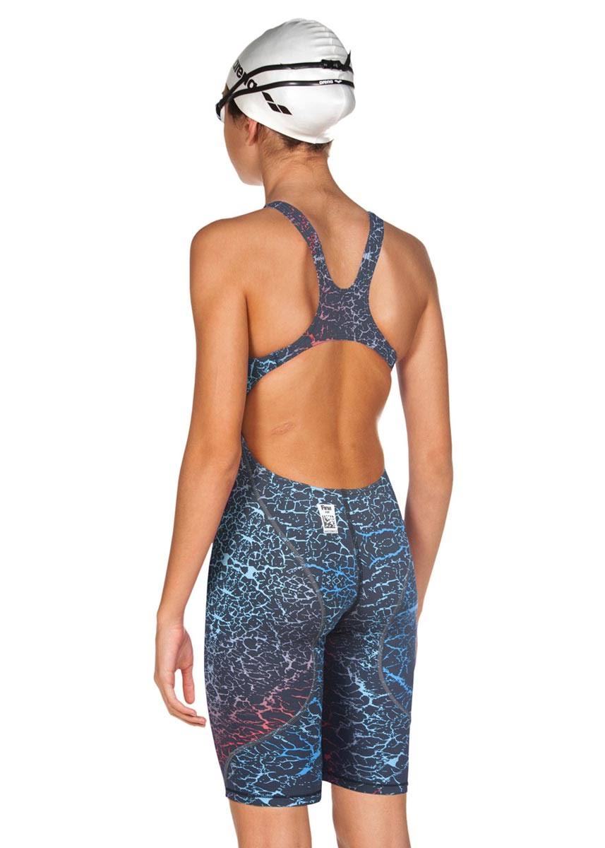 Girls' Powerskin Kneeskin Open Back Tech Suit Swimsuit - Storm Blue/Red 26 B5950