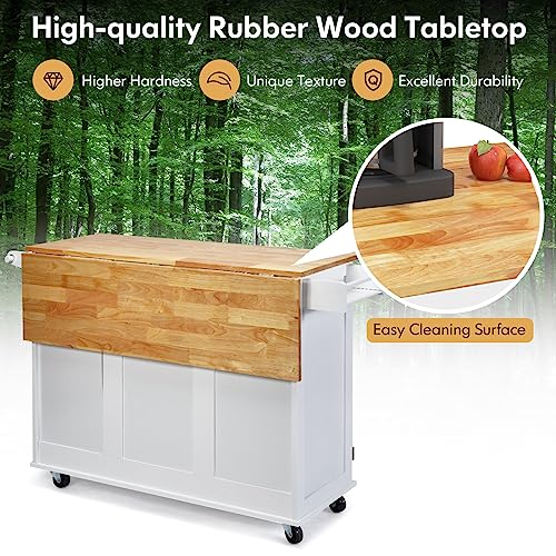Kitchen Island with Stainless Steel Top, Rolling Kitchen Trolley Cart with Storage Cabinet, 3 Drawers, Towel & Spice Rack N549169