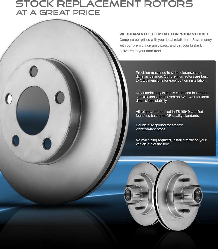 256 mm 4 Lug Brake Disc Rotors + Ceramic Brake Pads + Hardware R118