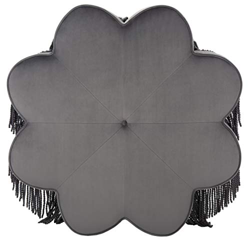 Dark Grey Velvet Flower Ottoman A2557