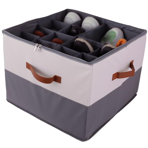 Grey Fabric Shoe Storage Bins for Closet, 16 Pairs T321240