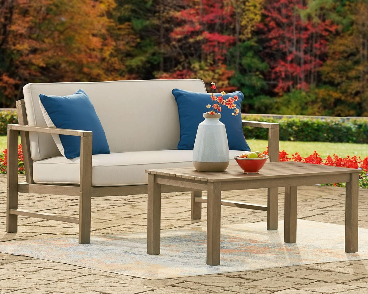 Beige Eucalyptus Patio Loveseat with Table G248