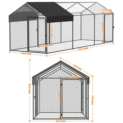 Large Metal Chicken Coop 120" L×40" W×40" H Heavy Duty Chicken Run Hen House with Waterproof Anti-UV Cover S434523