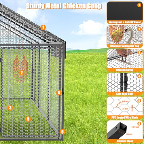 Large Metal Chicken Coop 120" L×40" W×40" H Heavy Duty Chicken Run Hen House with Waterproof Anti-UV Cover S434523