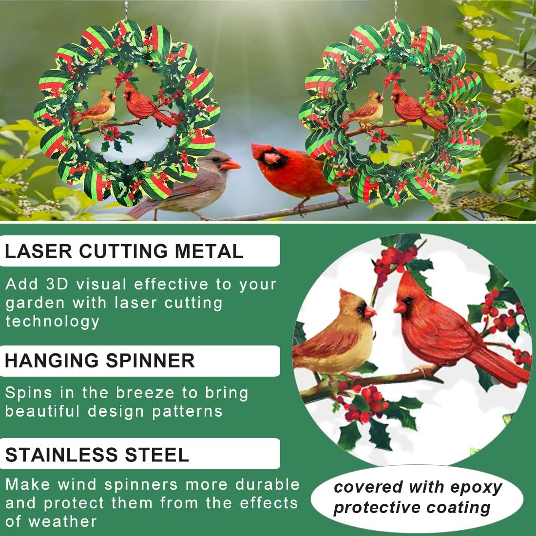 12 Inches Green Metal Wind Spinner Q923