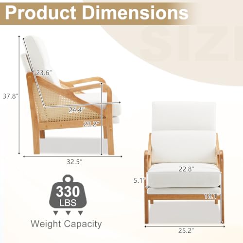 White Woven Rattan Accent Chair with Oak Wood Frame U630