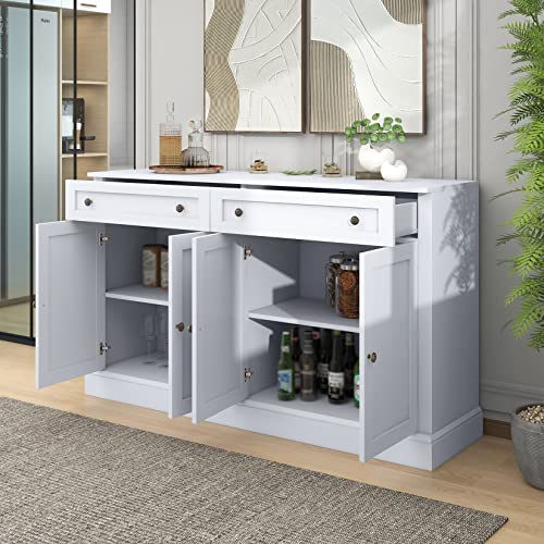 60" White 4-Door Sideboard Buffet with 2 Drawers and Adjustable Shelves W577108