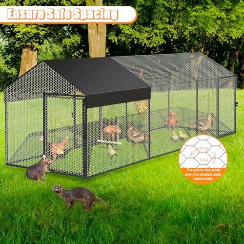 Large Metal Chicken Coop 120" L×40" W×40" H Heavy Duty Chicken Run Hen House with Waterproof Anti-UV Cover S434523