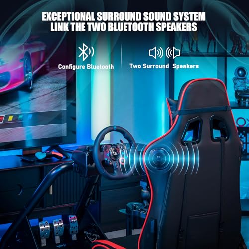 Racing Simulator Cockpit with Seat and Bluetooth Speakers, Alloy Steel Frame (Blue) A719775
