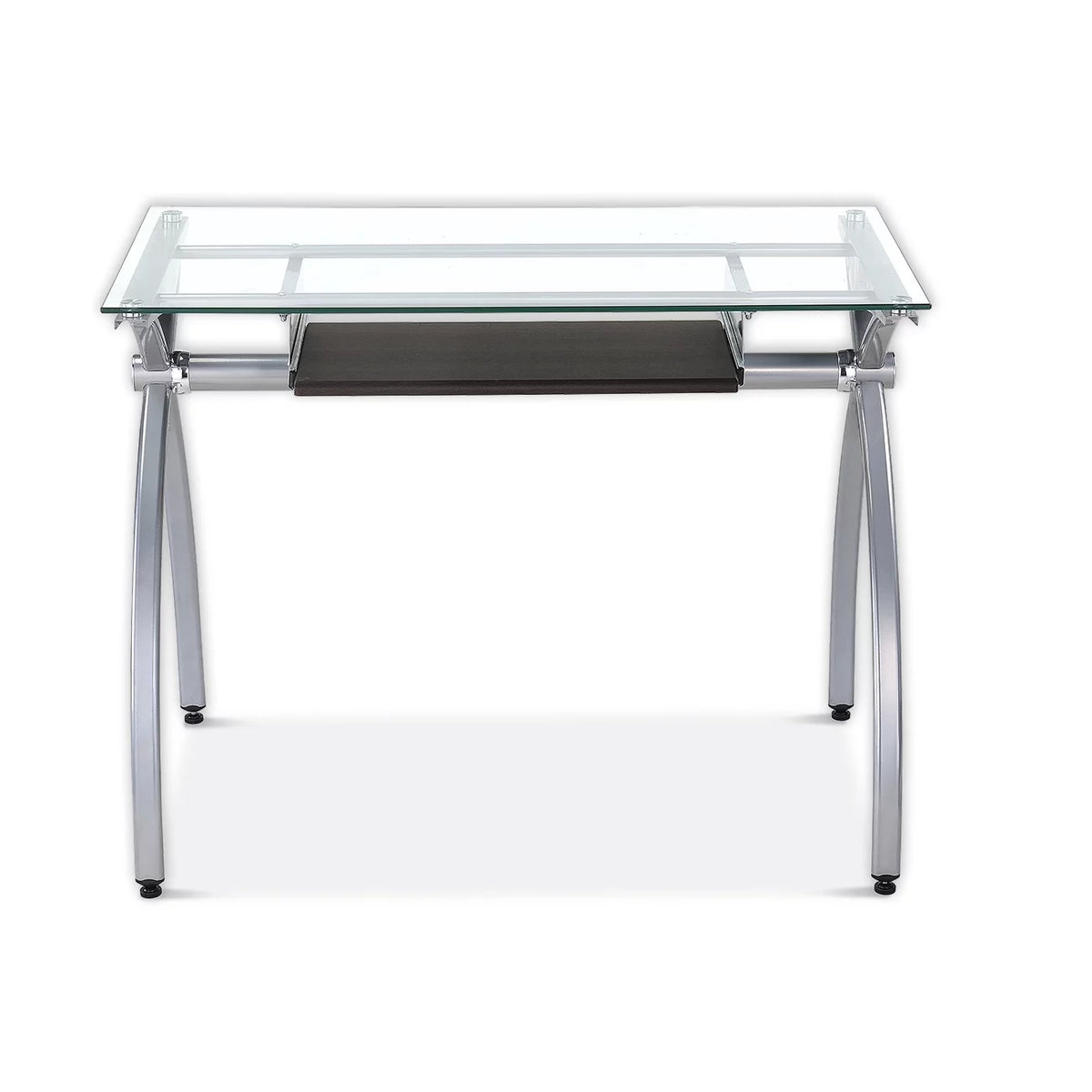 Glass Top Computer Desk with Keyboard Tray & Silver Legs O2607