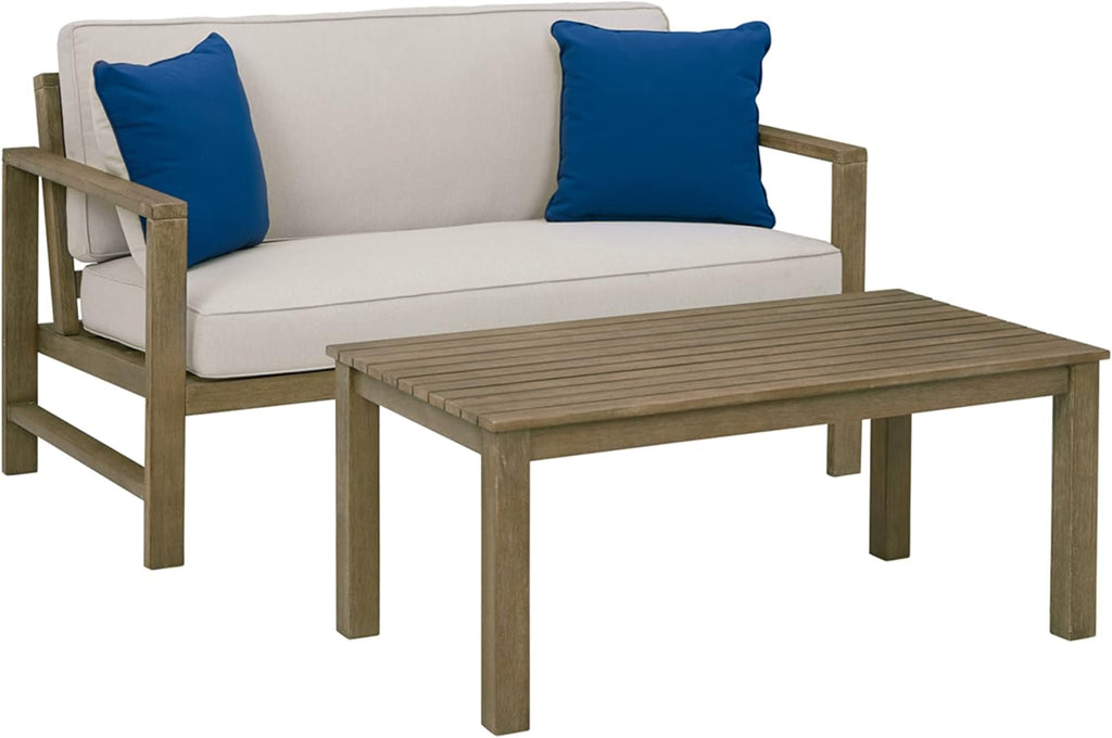 Beige Eucalyptus Patio Loveseat with Table G248