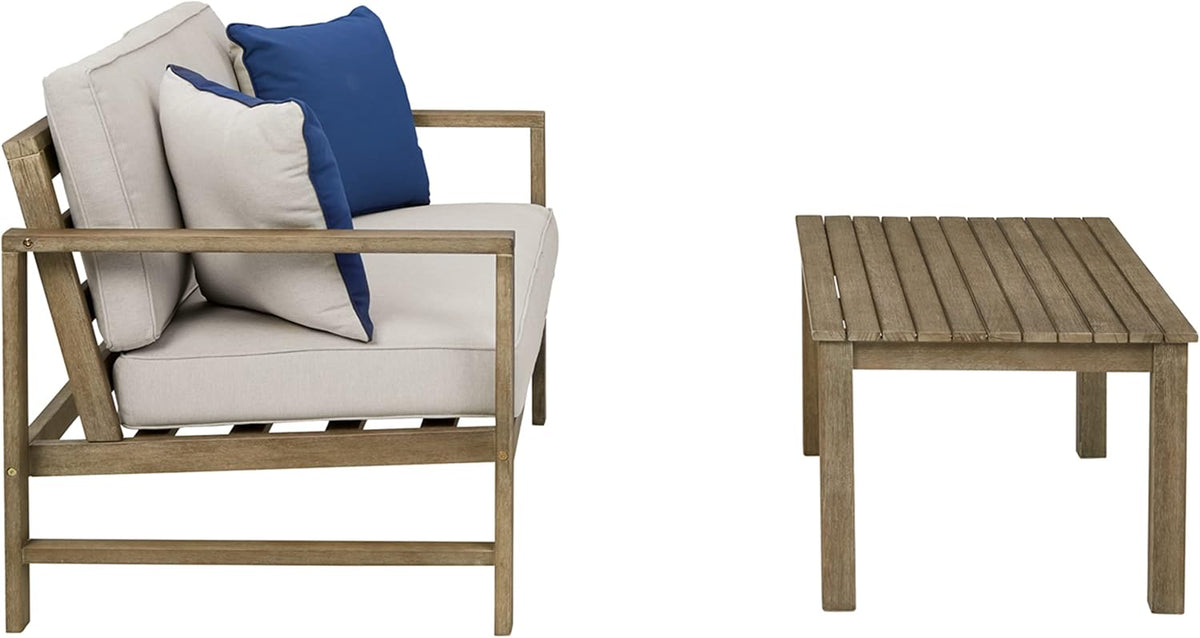 Beige Eucalyptus Patio Loveseat with Table G248