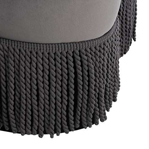 Dark Grey Velvet Flower Ottoman A2557