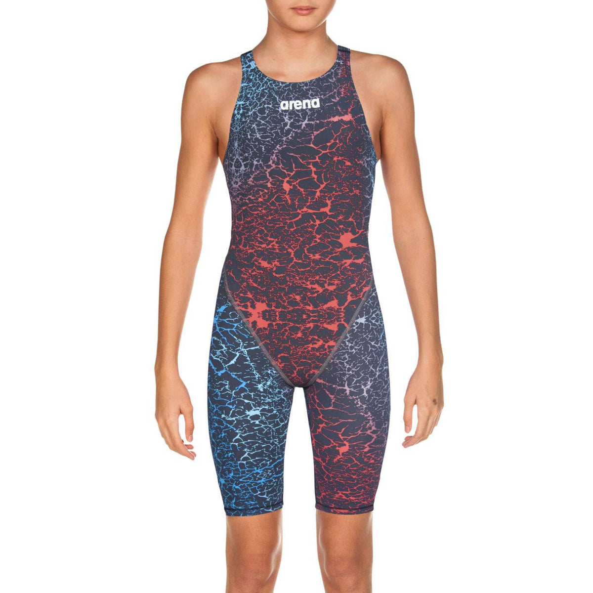 Girls' Powerskin Kneeskin Open Back Tech Suit Swimsuit - Storm Blue/Red 26 B5950