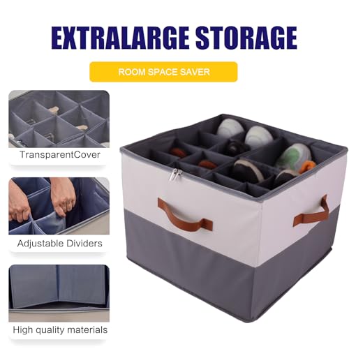 Grey Fabric Shoe Storage Bins for Closet, 16 Pairs T321240
