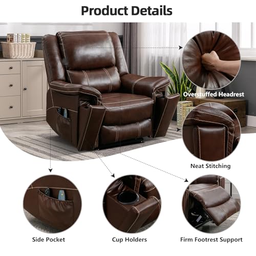 Dark Brown Genuine Leather Power Lift Recliner Chair S315