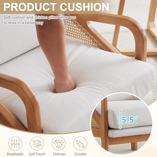 White Woven Rattan Accent Chair with Oak Wood Frame U630