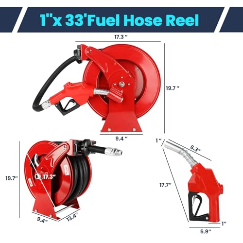 1" x 33' Retractable Diesel Hose Reel with Steel Construction Y111041