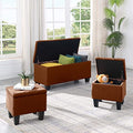 Dark Blue Linen Storage Ottoman Bench N90182