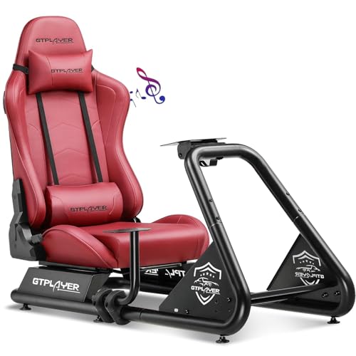 Racing Simulator Cockpit with Seat and Bluetooth Speakers, Alloy Steel Frame (Blue) A719775