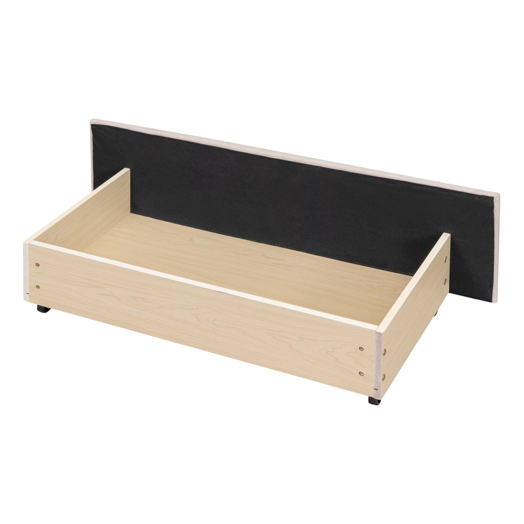 Beige Queen Linen Fabric Upholstered Storage Bed Frame with 4 Drawers C38533