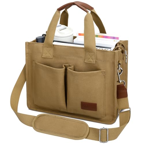 Large Canvas Tote Bag with Zipper and Compartments B93217