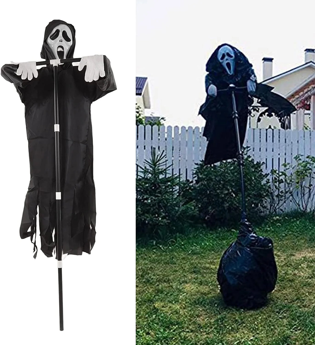 Black Halloween Flying Ghostface Decoration with Detachable Pole and Gloves L51988