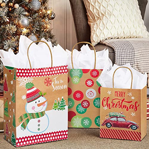 24 Kraft Christmas Gift Paper Bags Bulk with 60 Count Tags G21190
