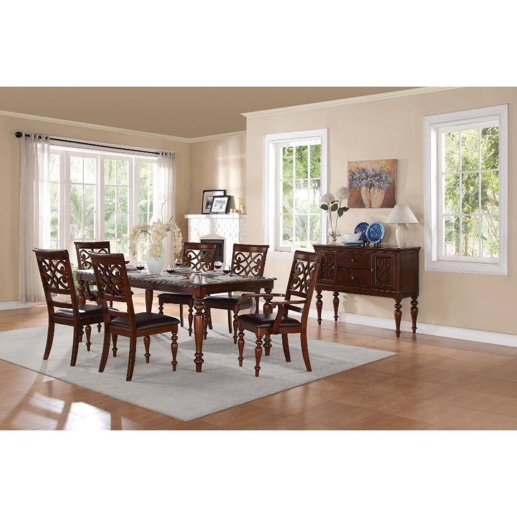 Cherry Brown Wooden Arm Chair with Leatherette Seat, Set of 2 V639125