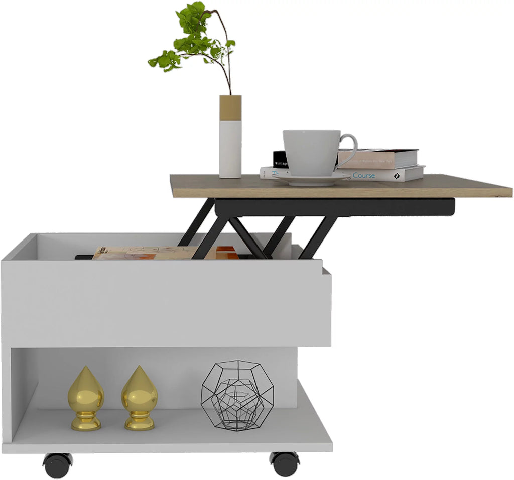 White Light Oak Lift Top Coffee Table with Casters and One Shelf J3995