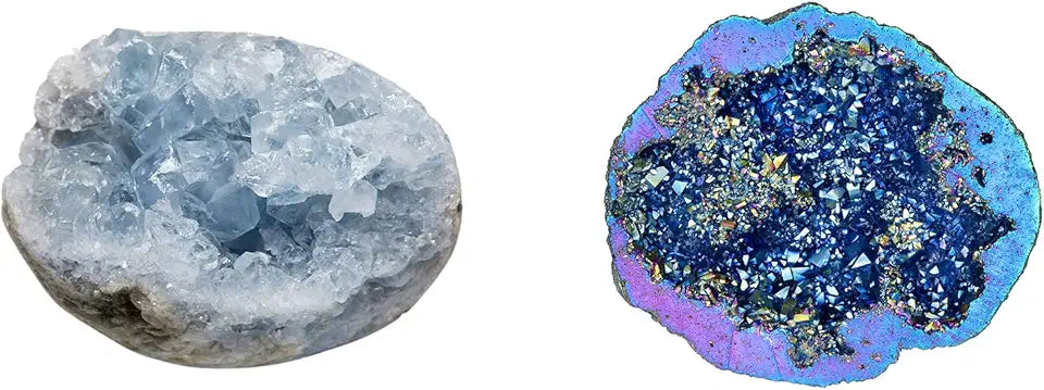 Natural Celestite Mineral Crystal Geode Cluster & Angel Aura Quartz Geode Stone Z2195