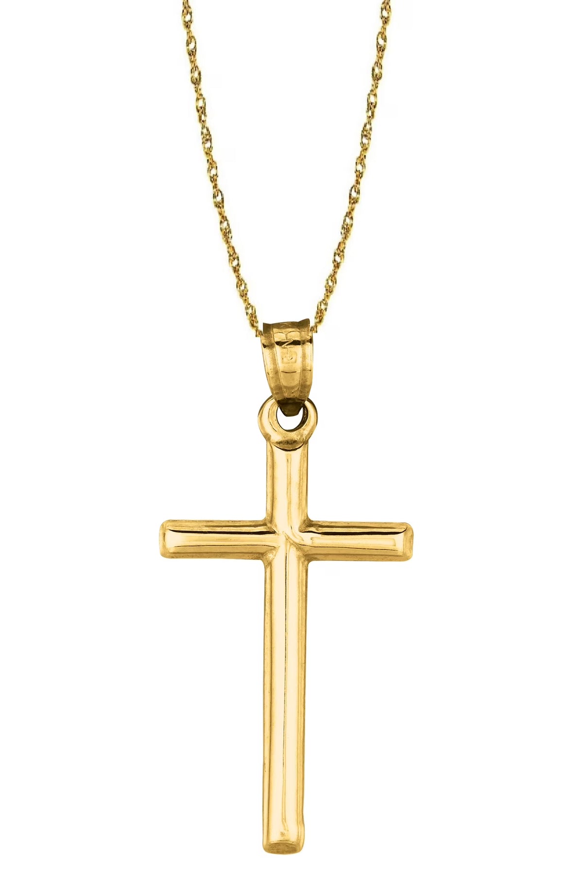 14K Yellow Gold Tubular Cross Pendant Necklace (18 inches) A249