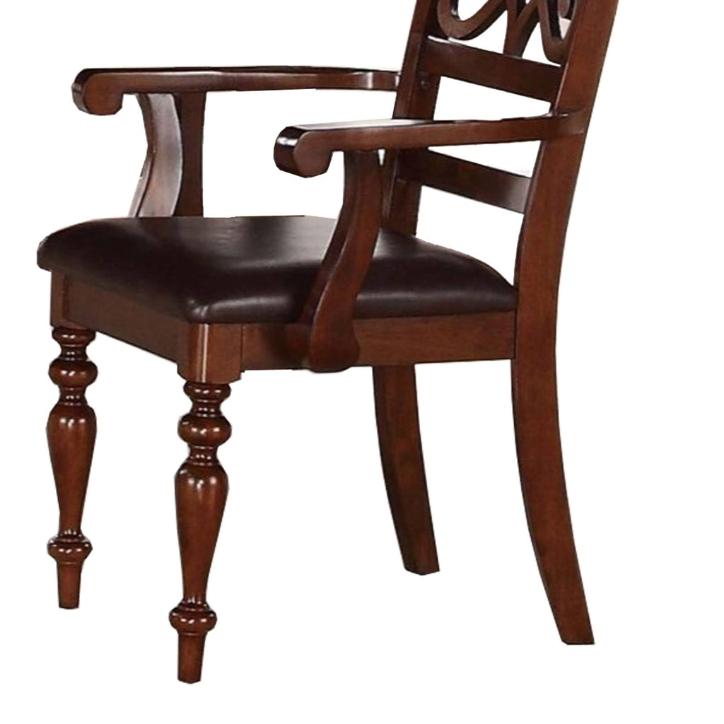 Cherry Brown Wooden Arm Chair with Leatherette Seat, Set of 2 V639125