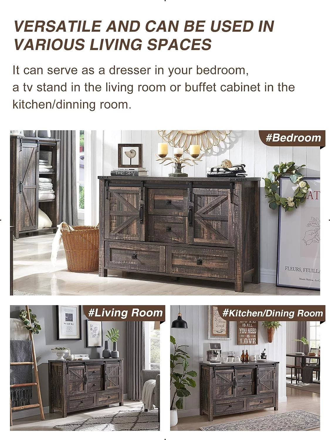 White 4 Drawer Dresser with Barn Door Q10450