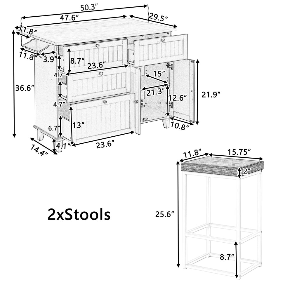 White Kitchen Island Set with 2 Seatings L483