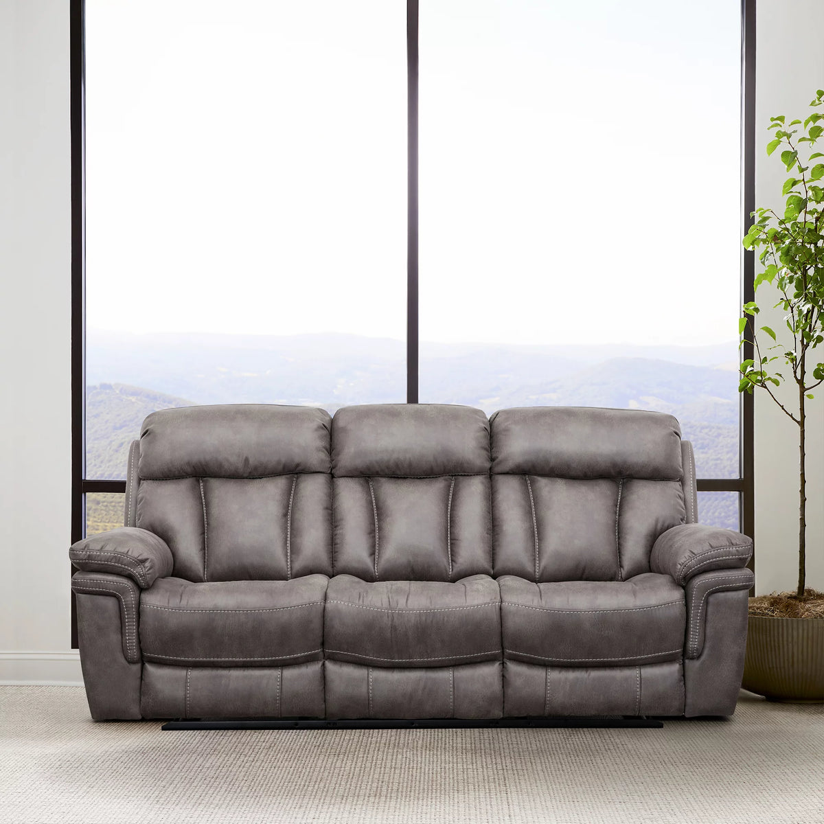 Gunmetal Fabric Power Reclining Sofa V328