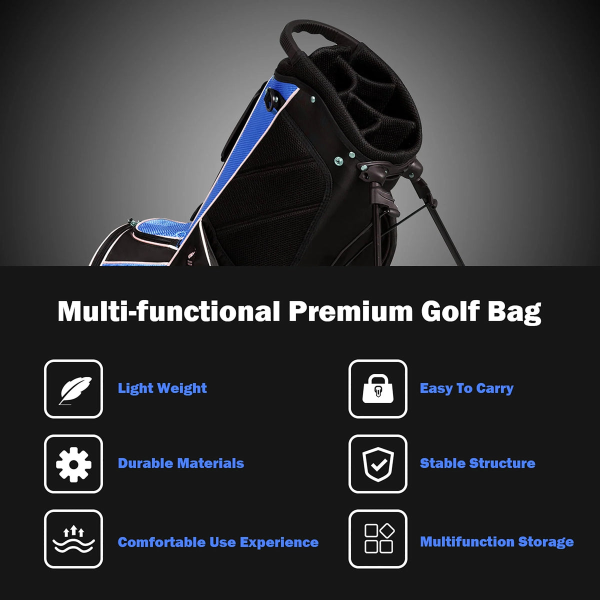 Golf Stand Cart Bag with 6 Way Divider Black D4360