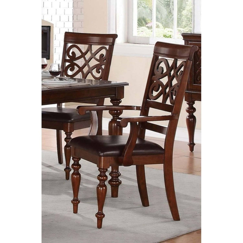 Cherry Brown Wooden Arm Chair with Leatherette Seat, Set of 2 V639125
