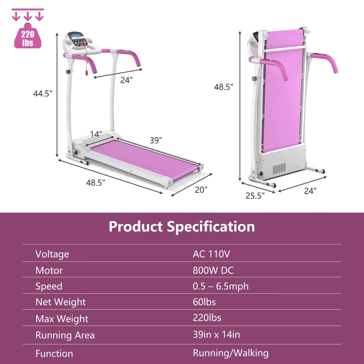 800W Folding Electric Treadmill O37250