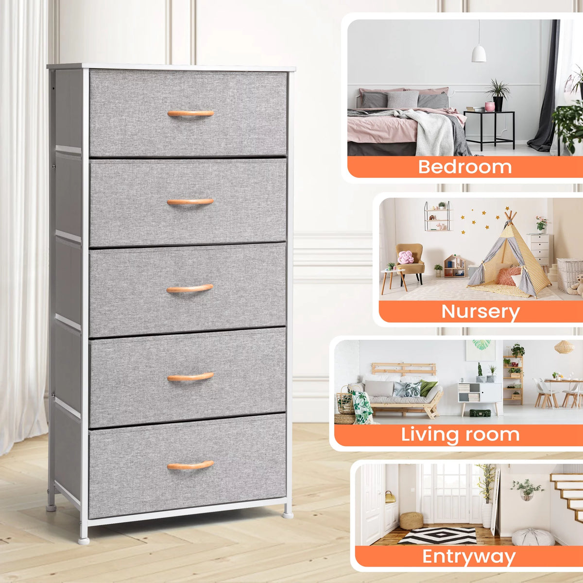 Light Gray 5 Drawers Vertical Dresser G273380