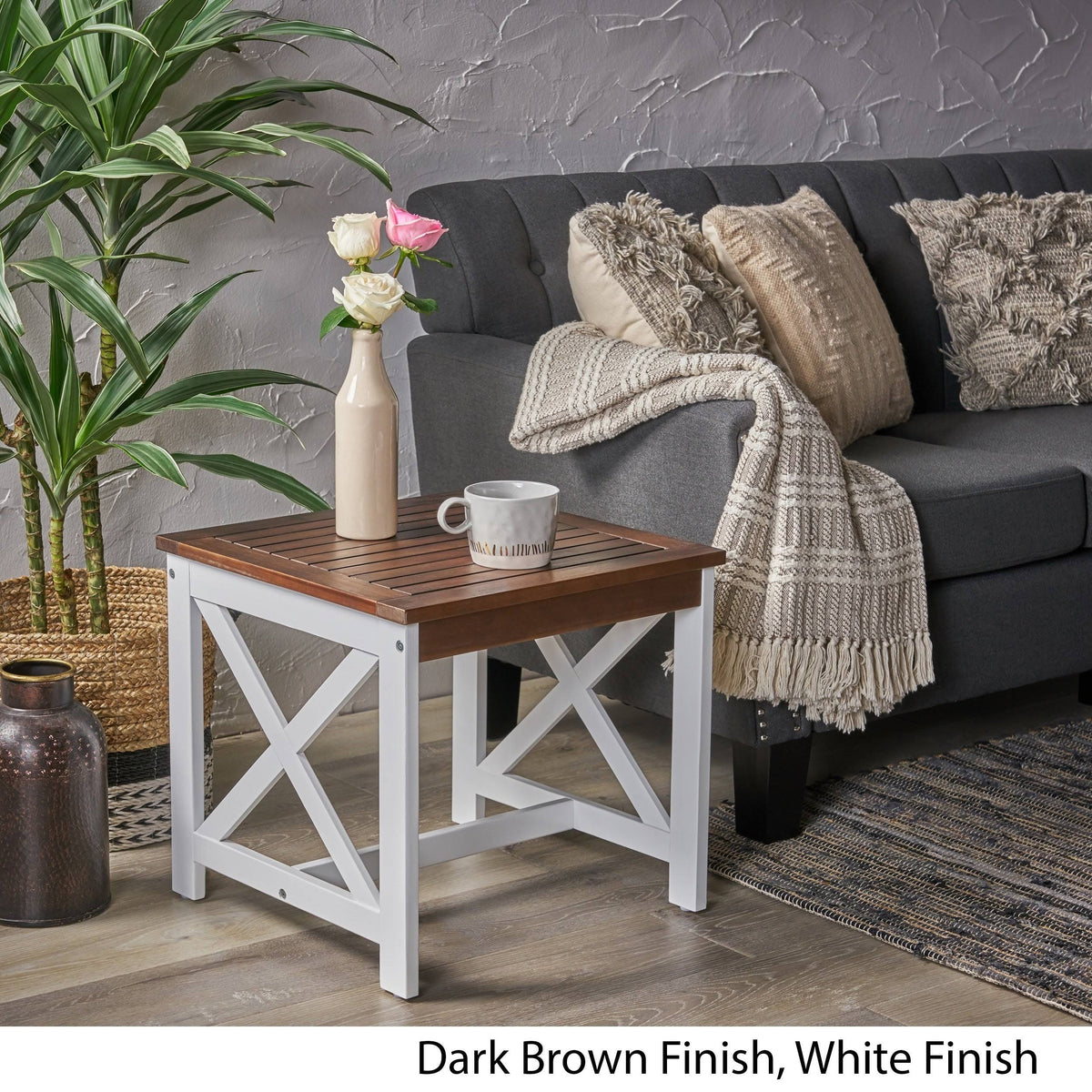 Dark Brown Acacia Wood End Table V599871
