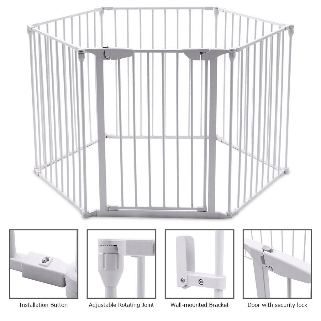 White 6 Panel Metal Playpen Barrier Z996532