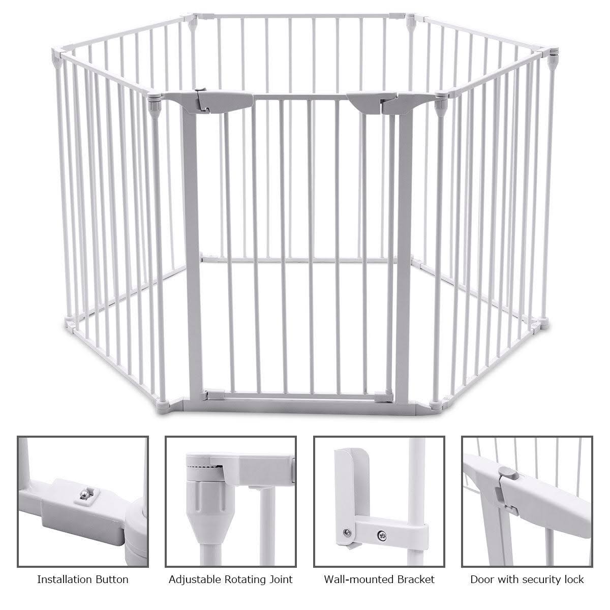 White 6 Panel Metal Playpen Barrier Z996532