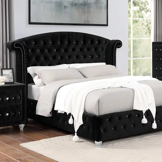 Black Solid Wood Queen Bedroom Set 6pcs P2343