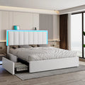 Queen LED Bed Frame with 4 Storage Drawers and USB Ports White O474
