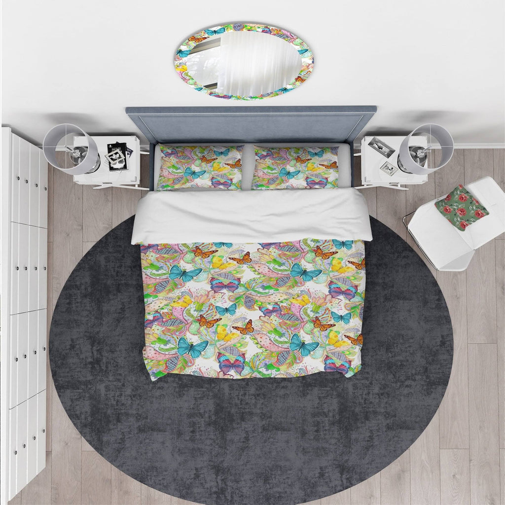 Bohemian Colorful Butterflies Floral Bedding Set Duvet Cover Shams P3357