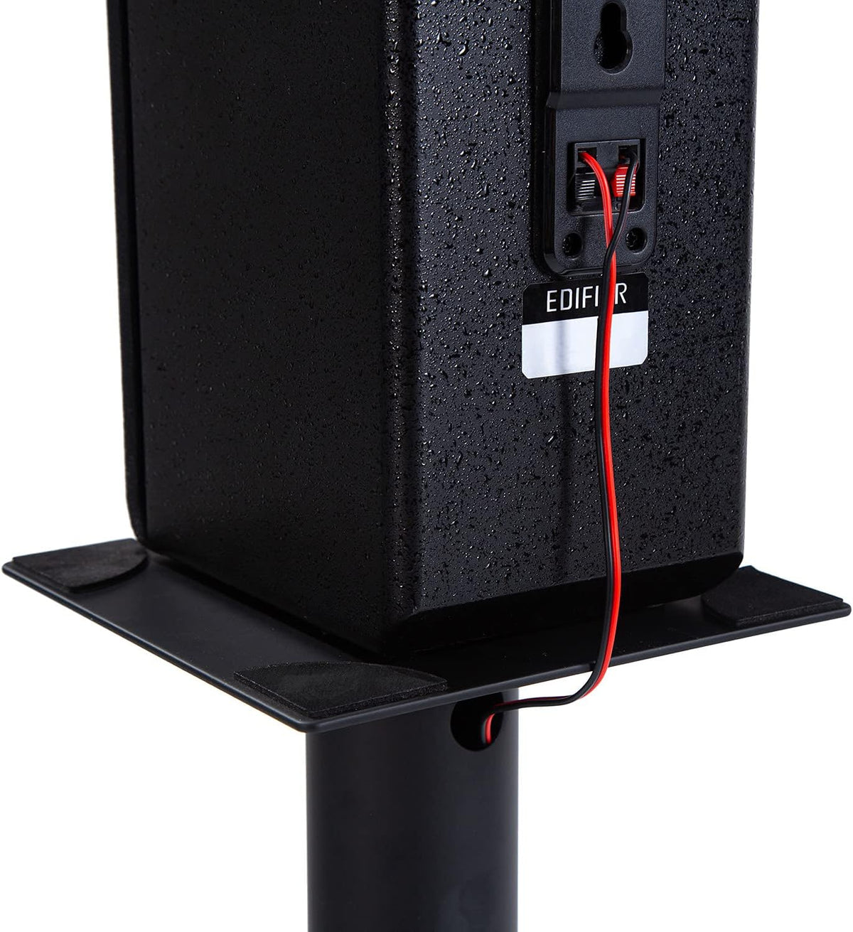 Black Bookshelf Speaker Floor Stands with Faux Carbon Fiber Base C948451