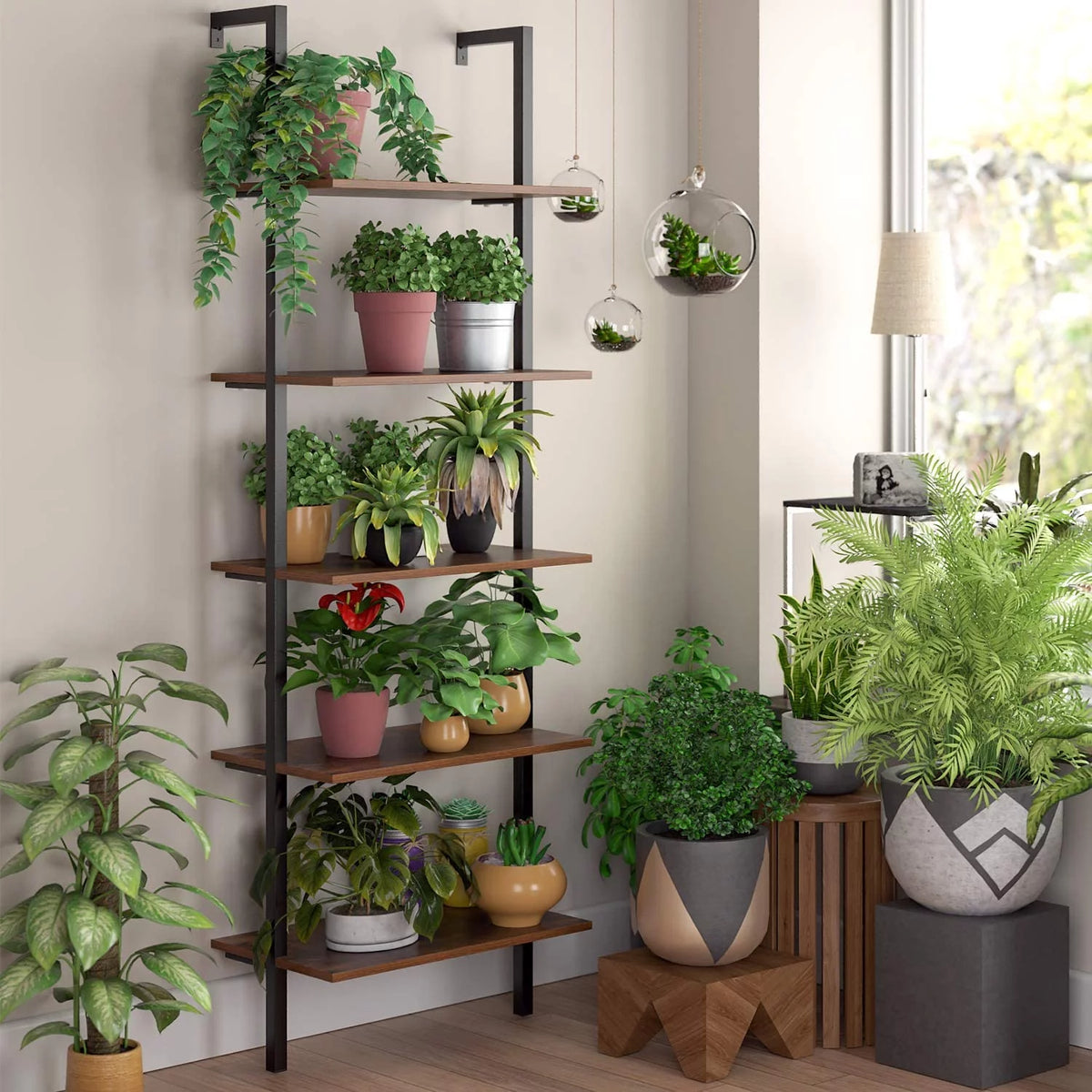 Wall Mounted 5 Tiers Ladder Shelves O64589